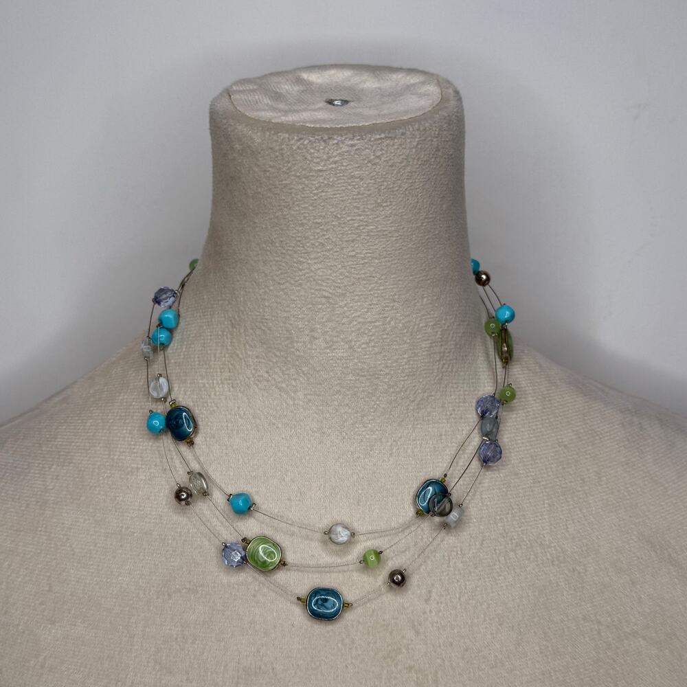 Blue green multistrand necklace Y2K